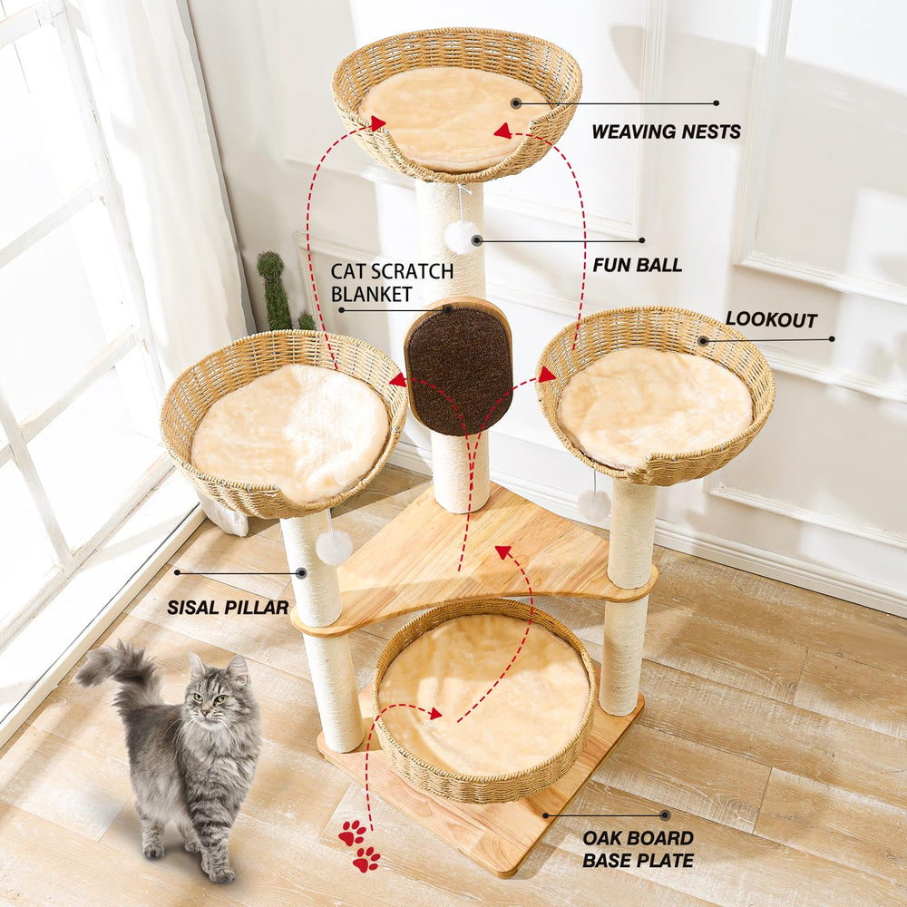SHODMI 4 plush perches and condos shows cozy lounging for multiple feline companions.