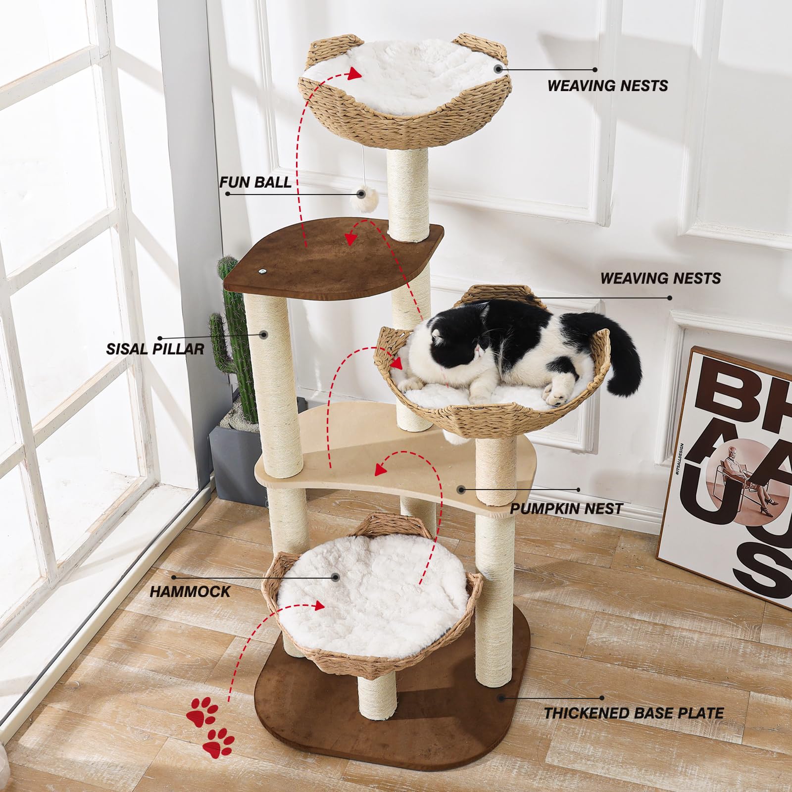 SHODMI five-level cat tree with flower baskets for multi-cat homes