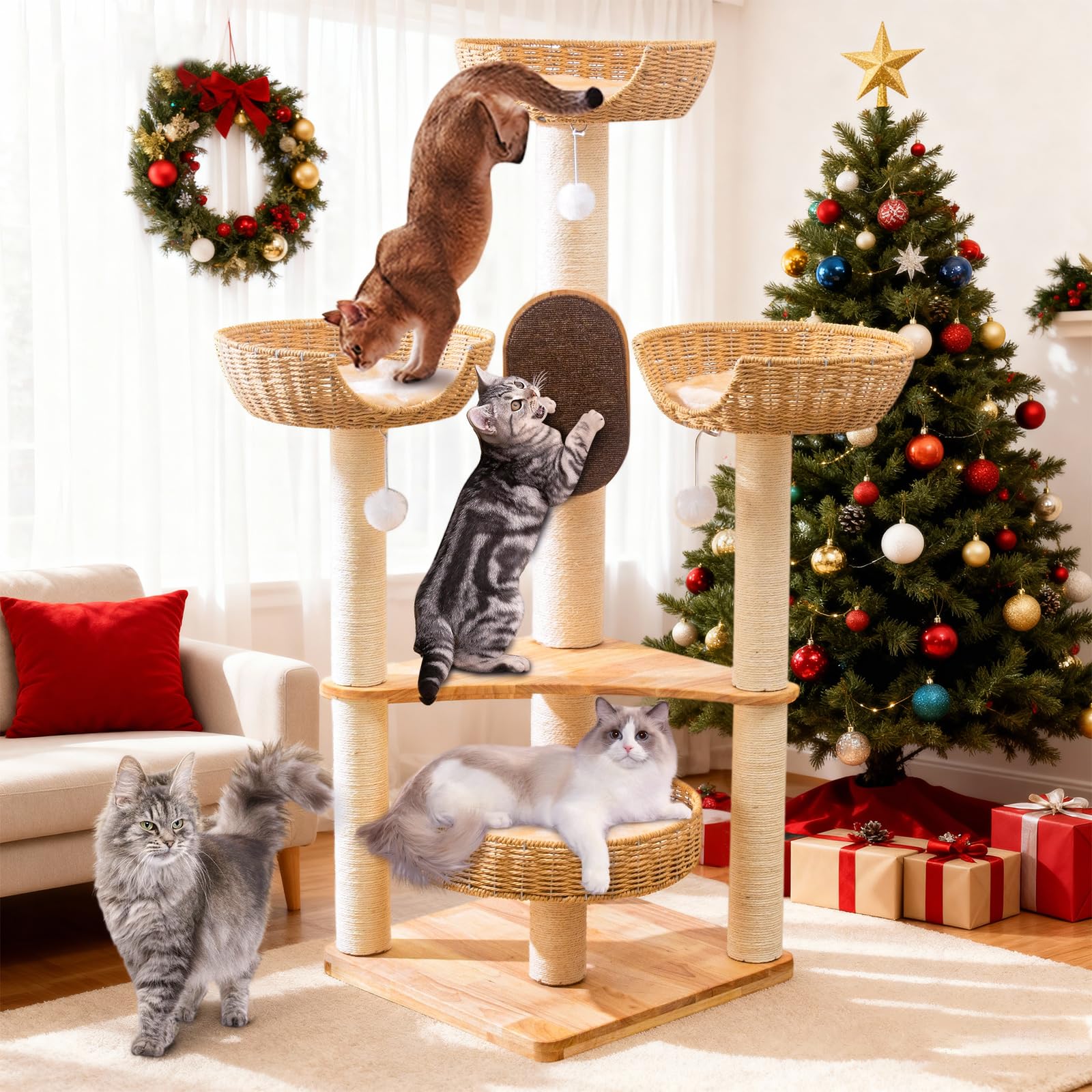 SHODMI cat tree indoor cats 54" overview shows spacious multi-level design for households with multiple cats.