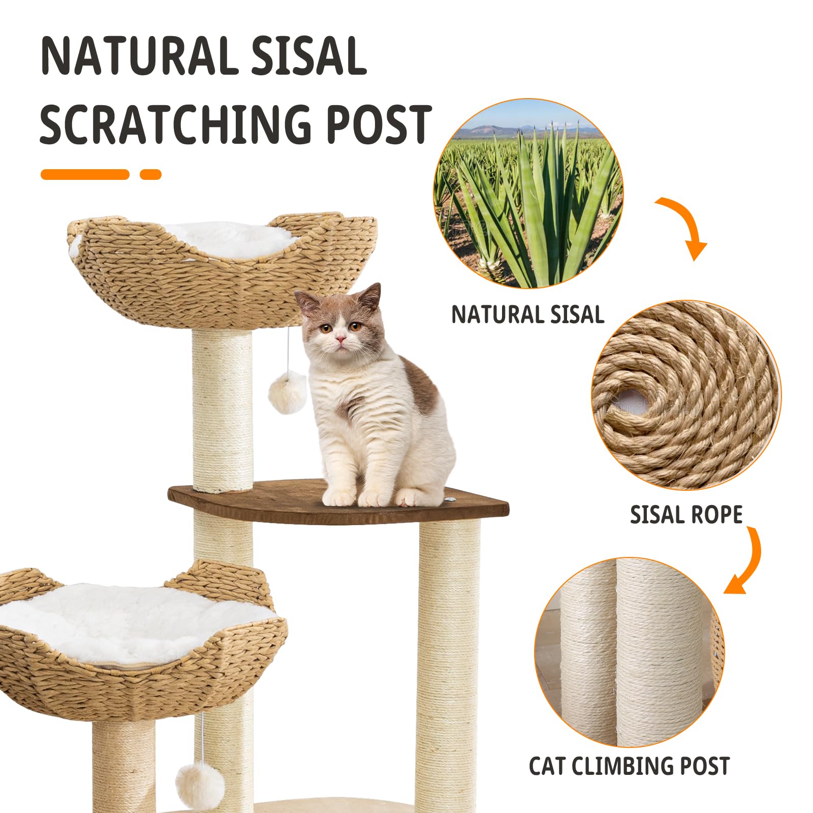 SHODMI cat tree with sisal posts and rabbit fur mats for scratching and naps