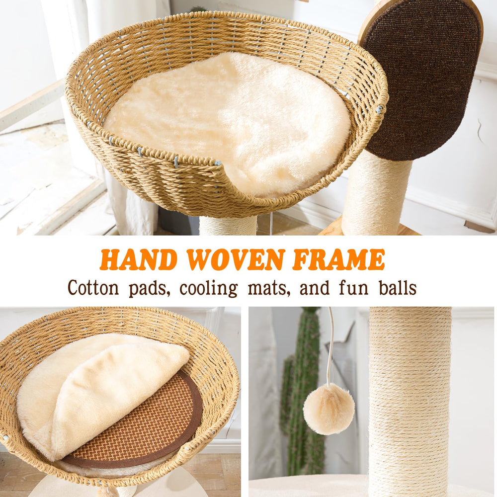 SHODMI solid wood cat tree closeup highlights durable hardwood construction and timeless rustic-modern style.