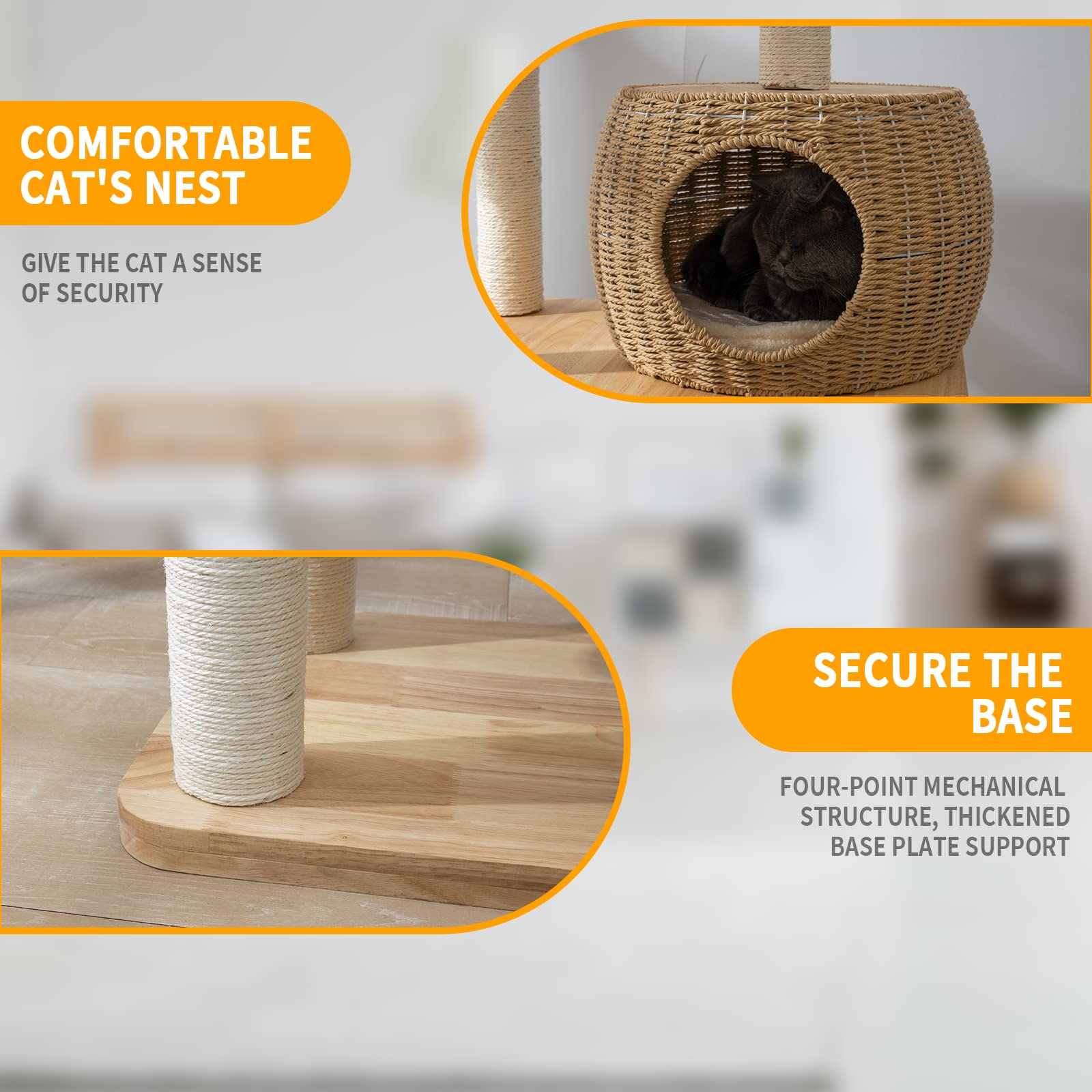 SHODMI wide base stability view highlights wobble-free tall cat tree.