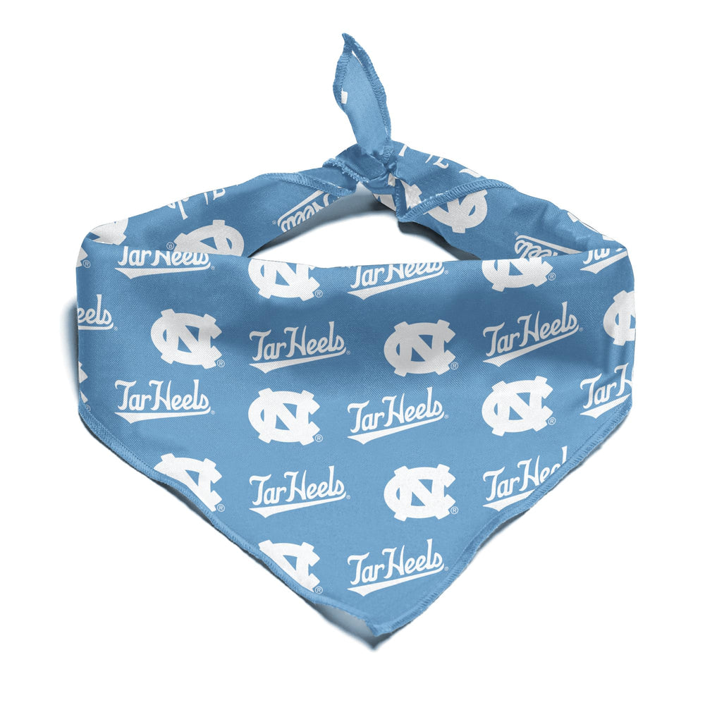 ShopInstaPets UNC Tar Heels bandana close-up shows authentic logo and vibrant colors