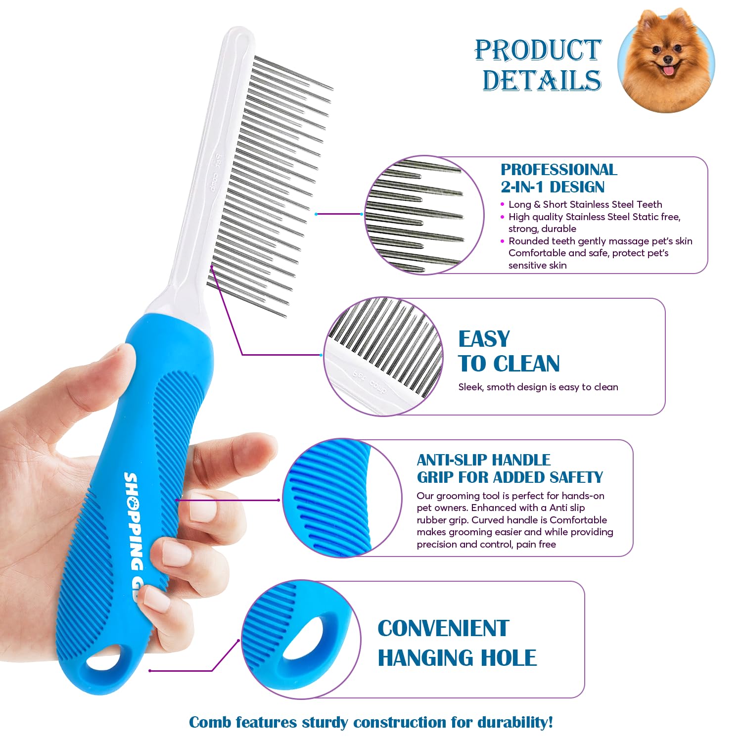 Shopping GD grooming-comb-undercoat with dual teeth action for thorough grooming