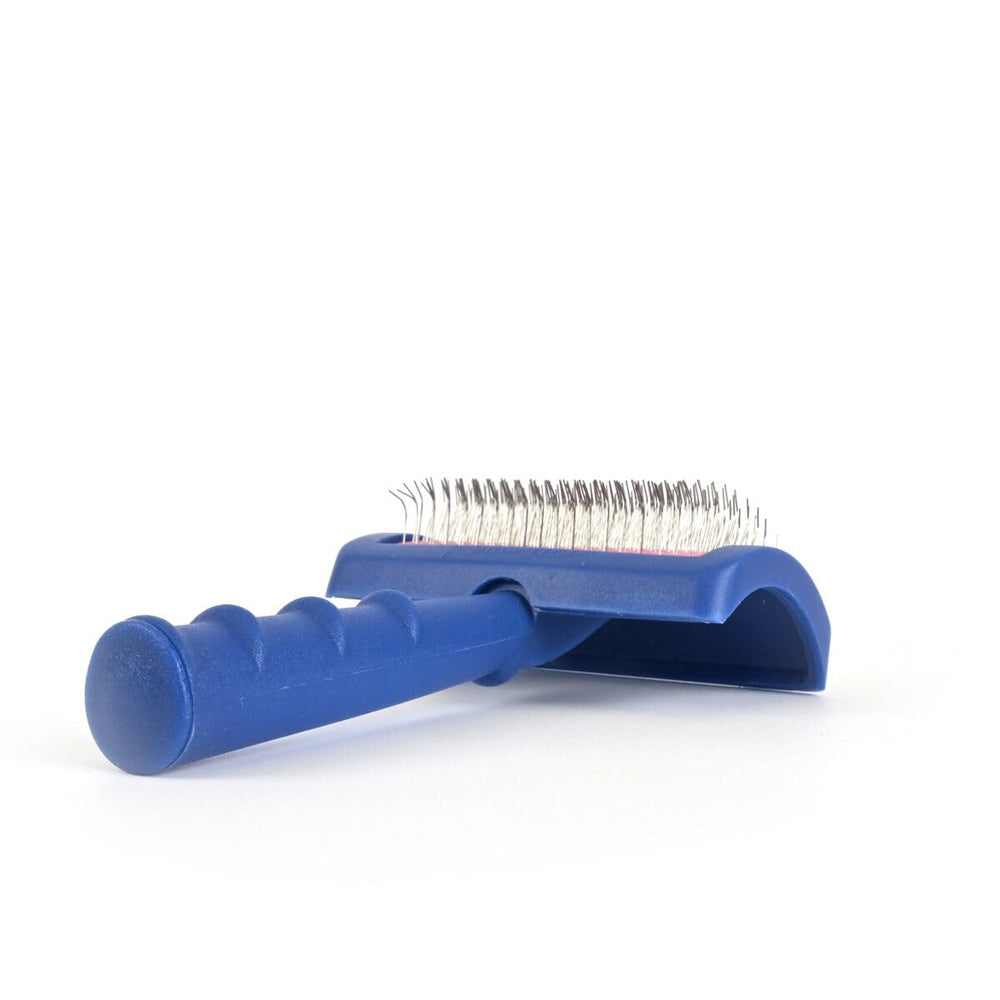 Show Tech Tuffer Than Tangles Slicker Brush easy-clean pins after brushing