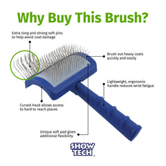 Show Tech Tuffer Than Tangles Slicker Brush in use on a doodle coat for easy dematting