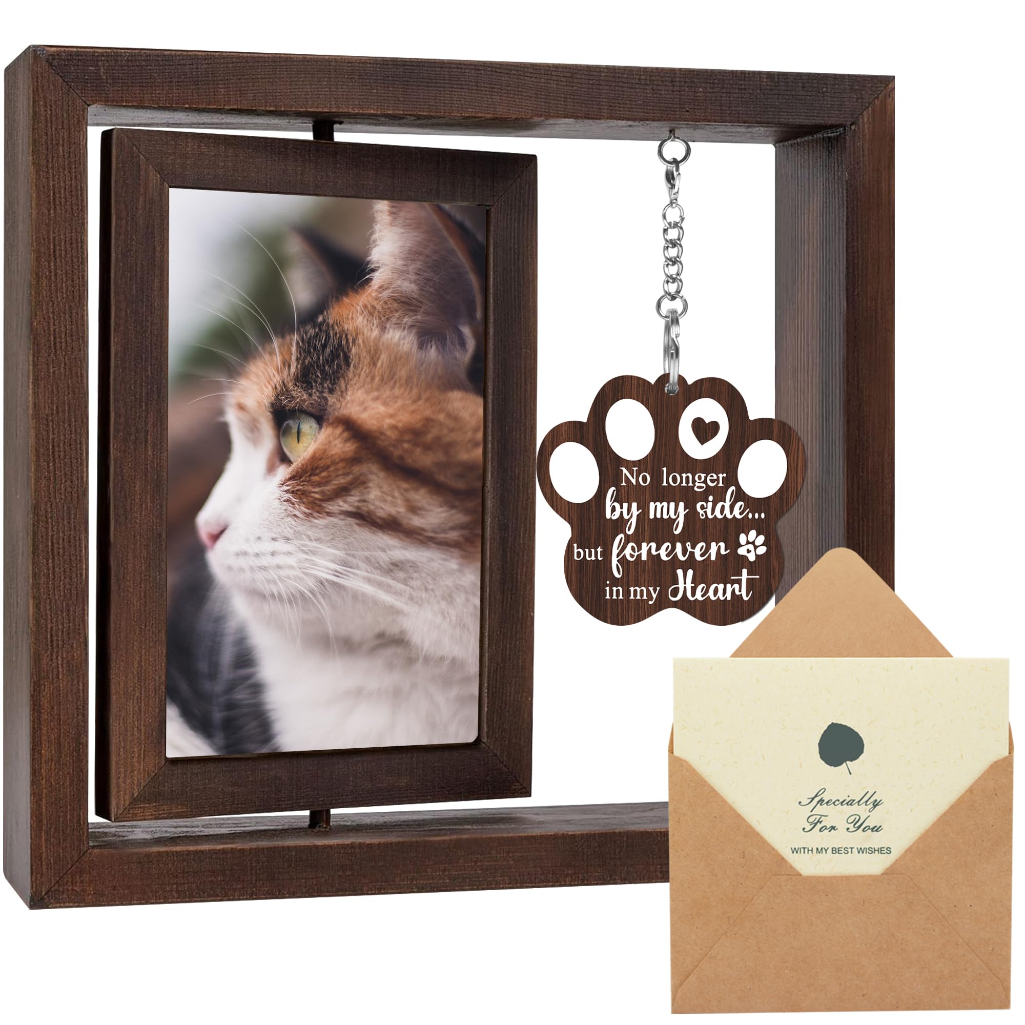SHOW-YA cat memorial rotating frame 4x6 displays two memories.