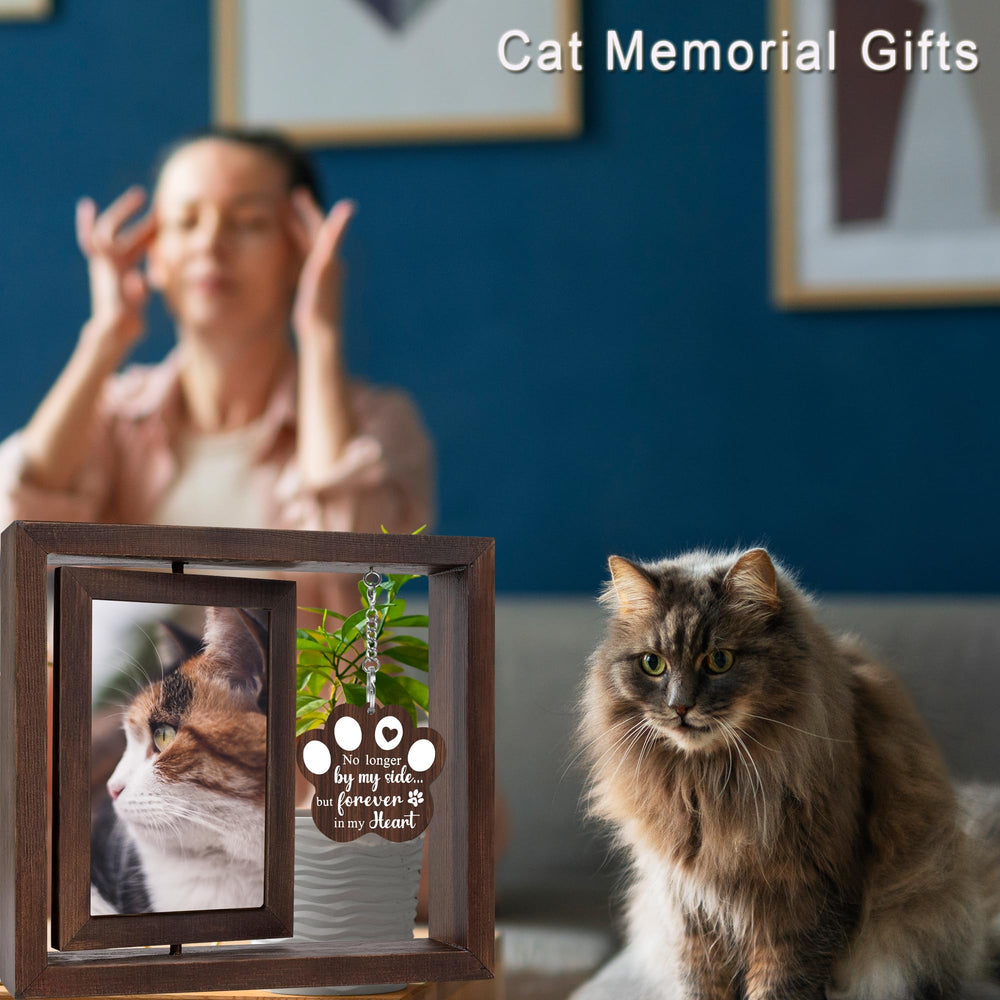SHOW-YA cat memorial vintage wood texture complements home decor.