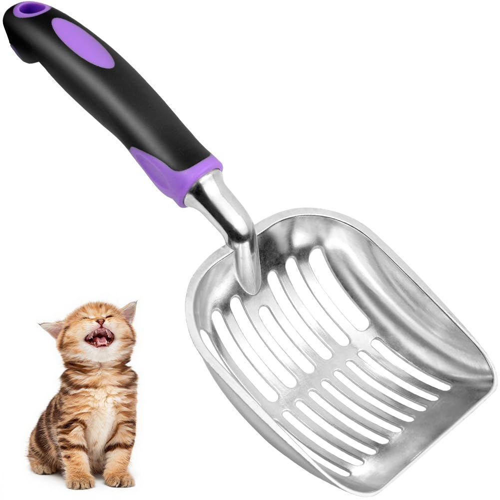 Showvigor cat litter scoop with deep mesh in purple for easy waste separation
