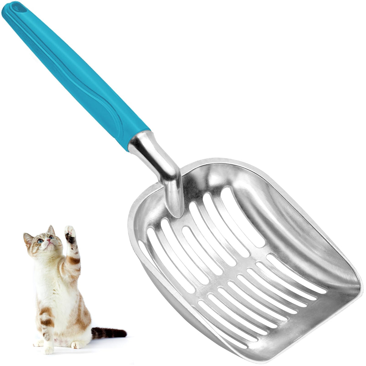 Showvigor cat litter scoop with deep mesh enables quick waste separation and easy clump removal.