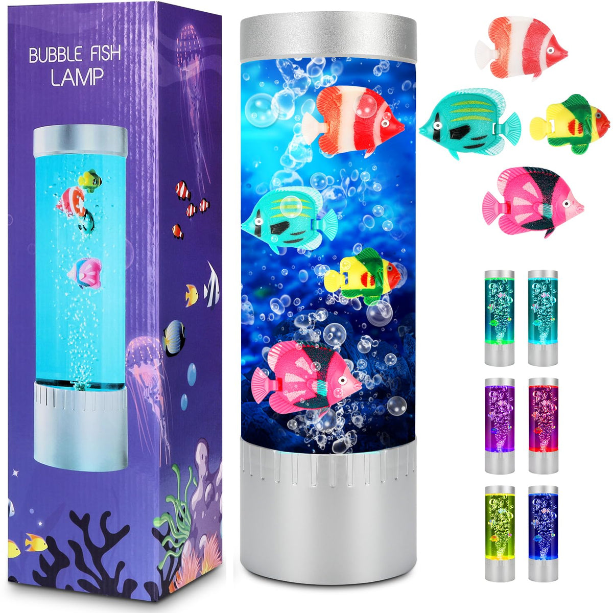 SHTALHST Bubble Fish Lamp ambient scene with moving fish for calming lighting.