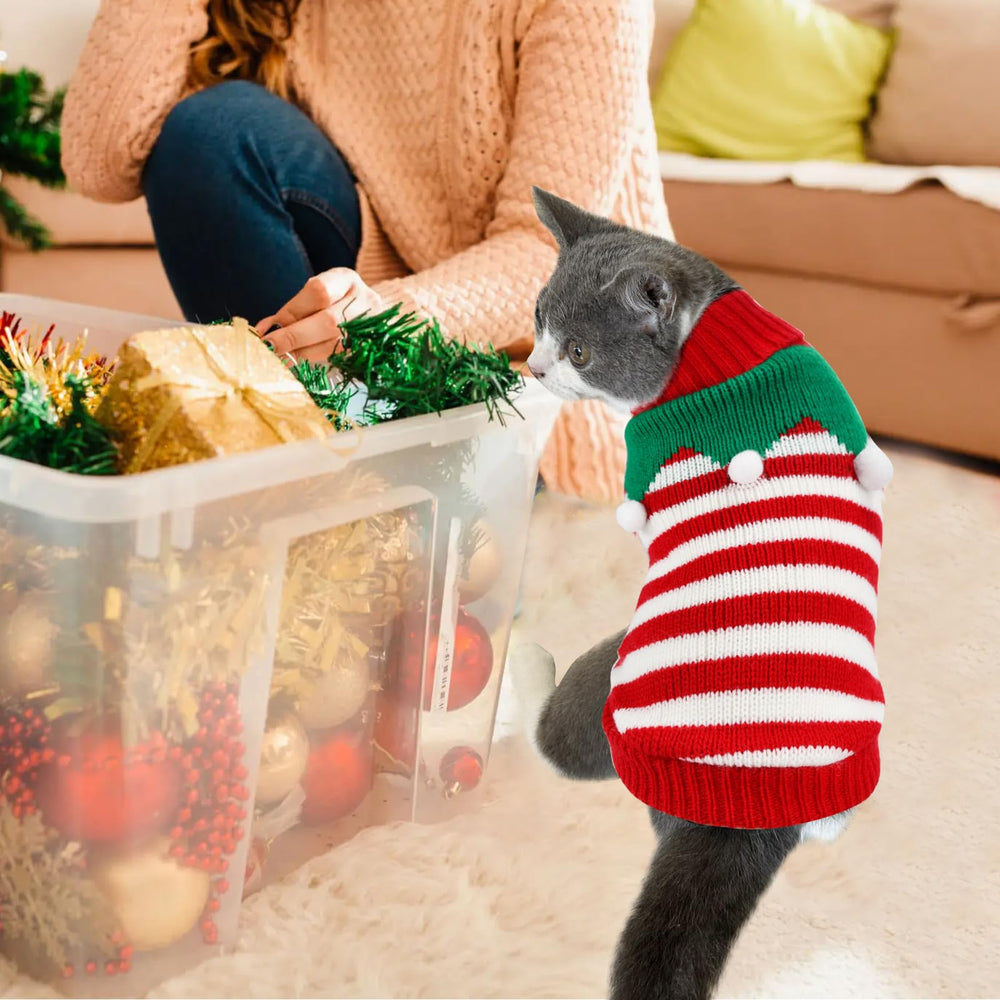 ShuRung cat-knitwear elf-pattern adds playful holiday look for cats