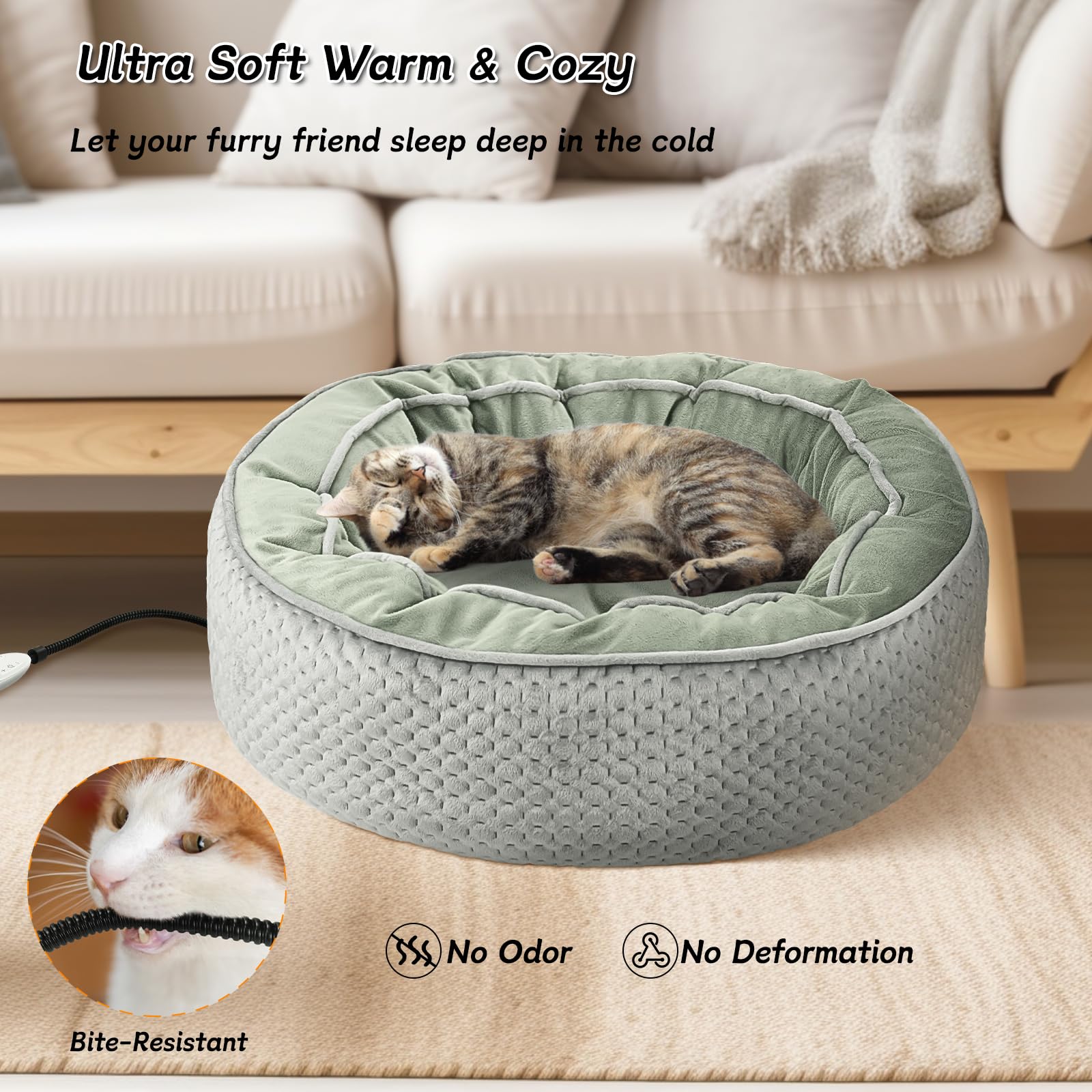 ShuRung safety features image emphasizes chew-resistant cord and overheating protection for pet safety.