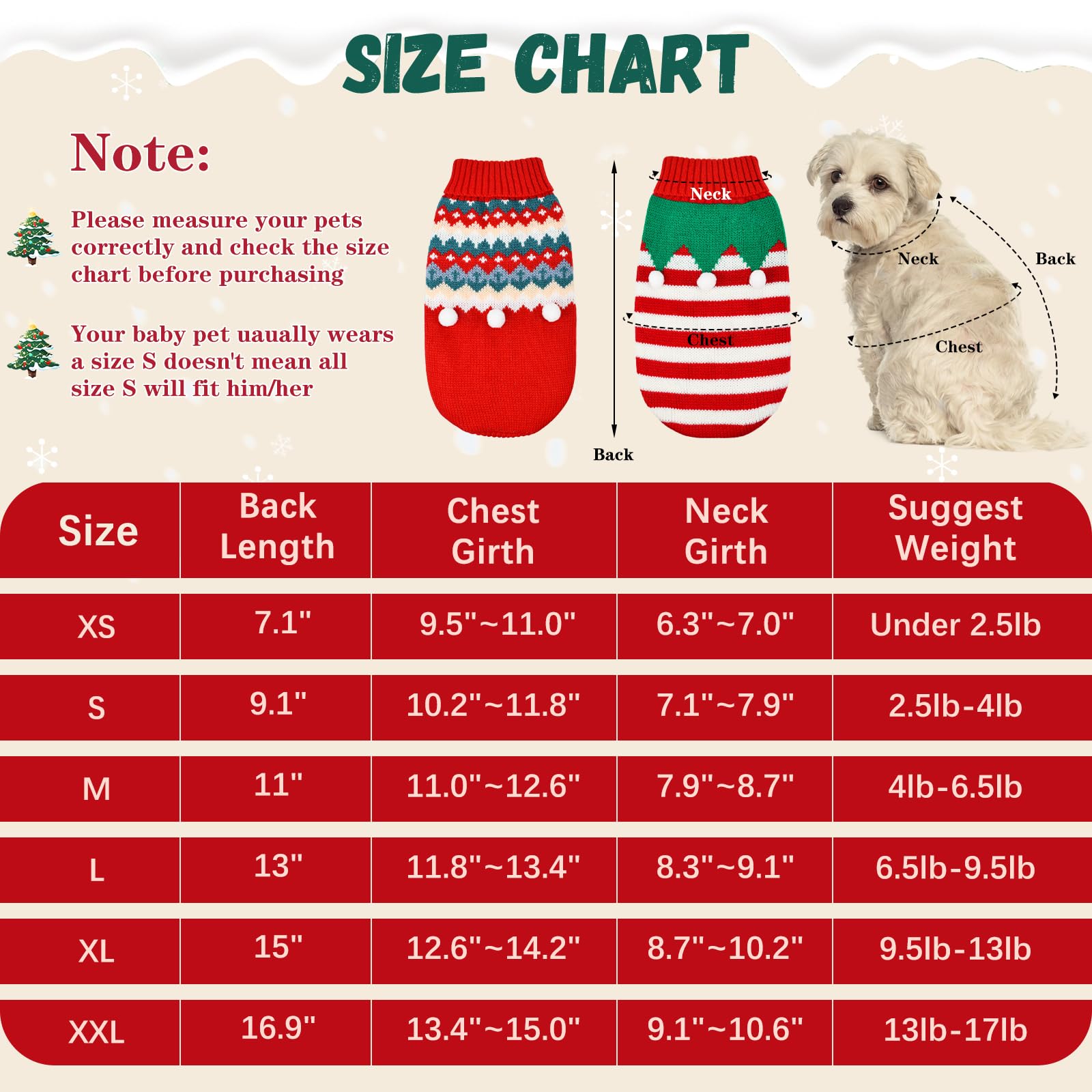 ShuRung puppy Christmas sweater holly back view highlights festive stripes and warmth