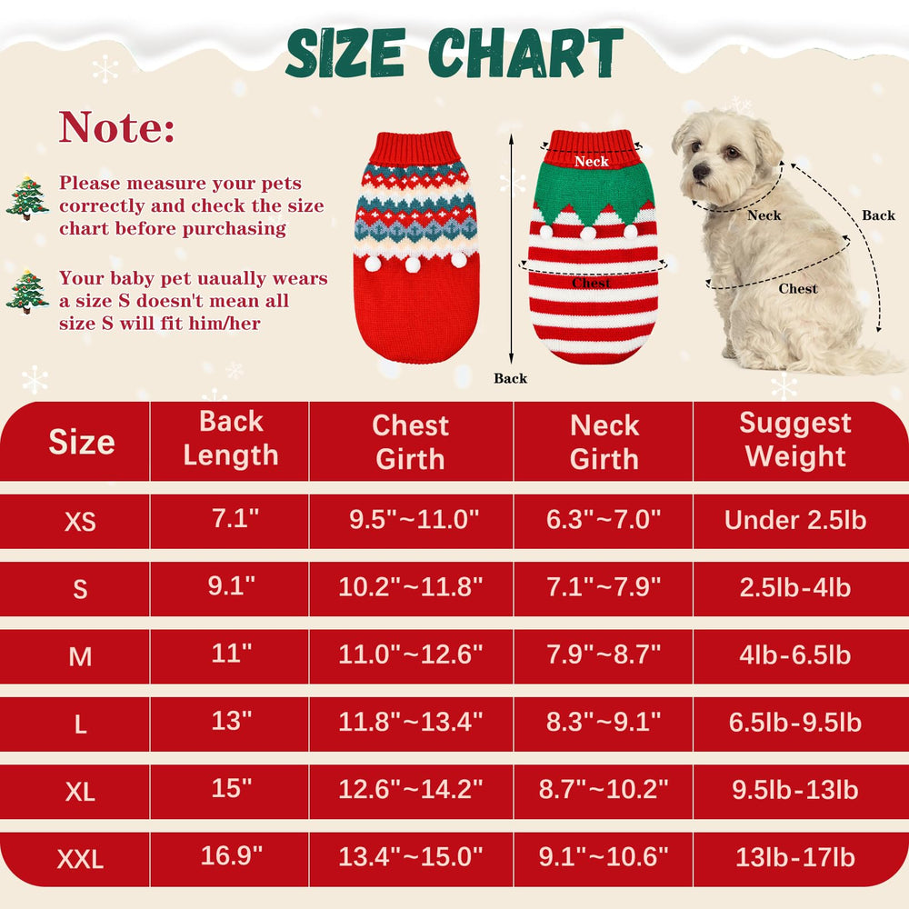 ShuRung puppy Christmas sweater holly back view highlights festive stripes and warmth
