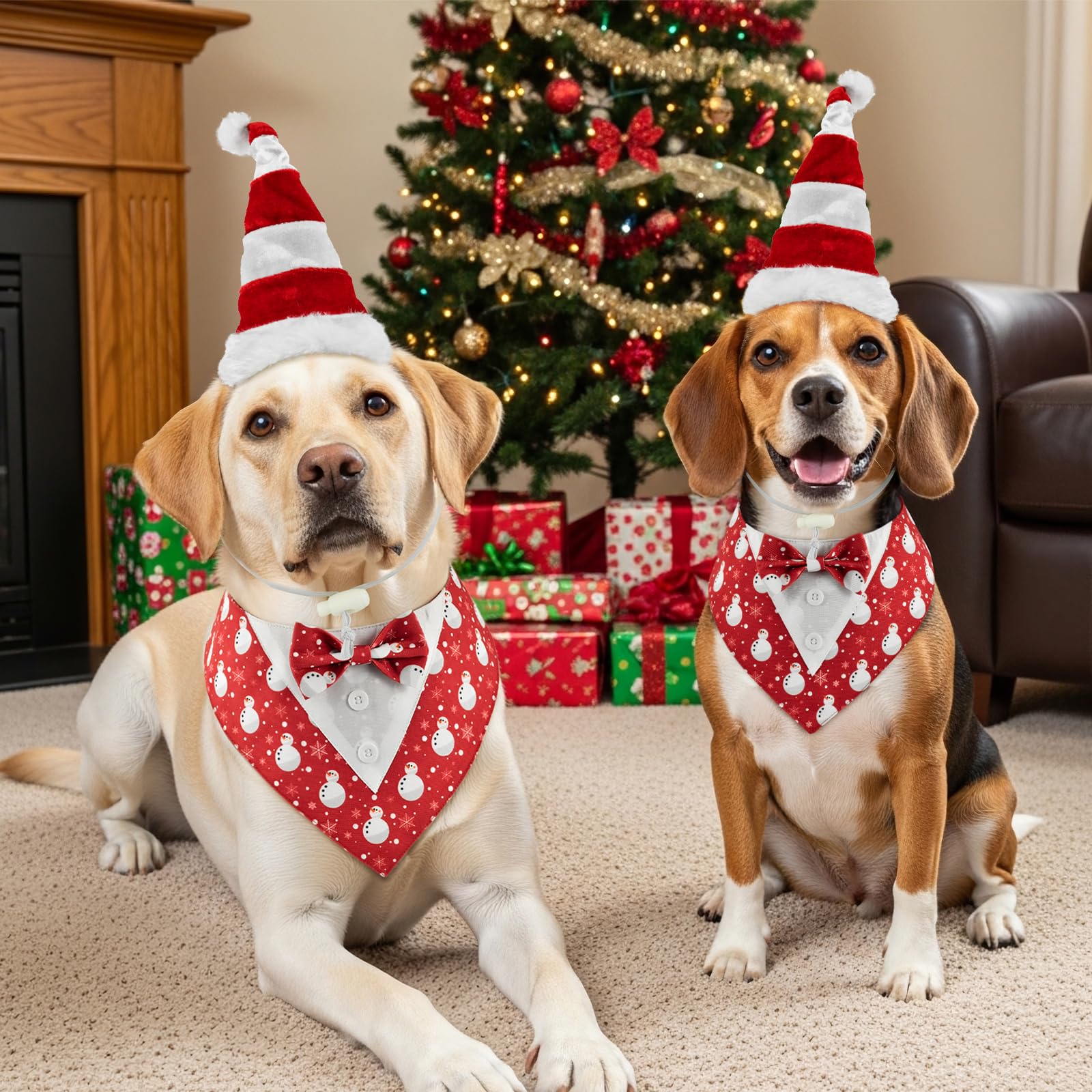 ShuRung red-white-striped Santa hat completes the look for joyful Christmas celebrations.