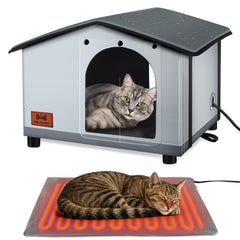 SHU UFANRO insulated cat house with waterproof roof keeps cats dry in rain.