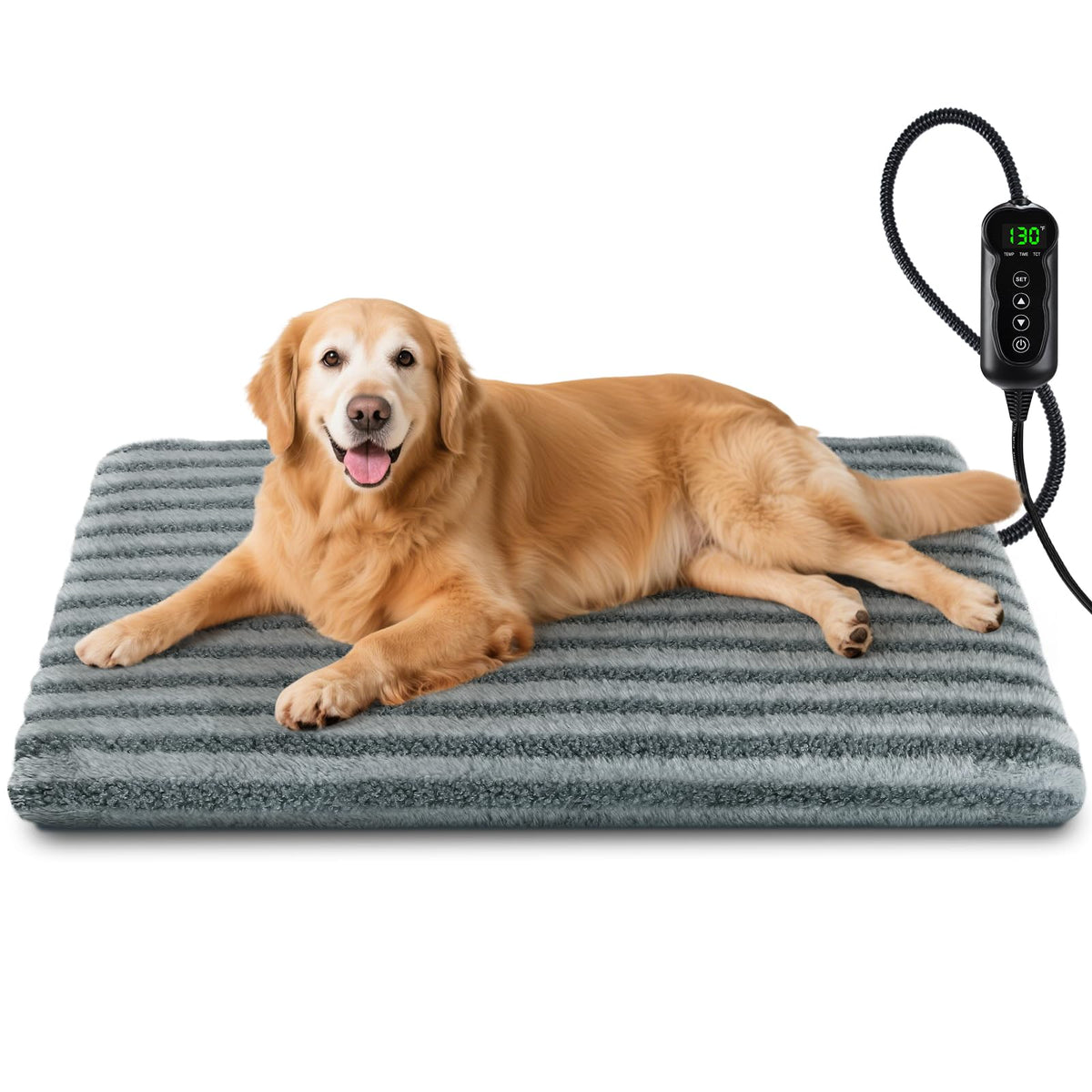 SHU UFANRO large pet heating pad on couch provides cozy warmth for dogs and cats.