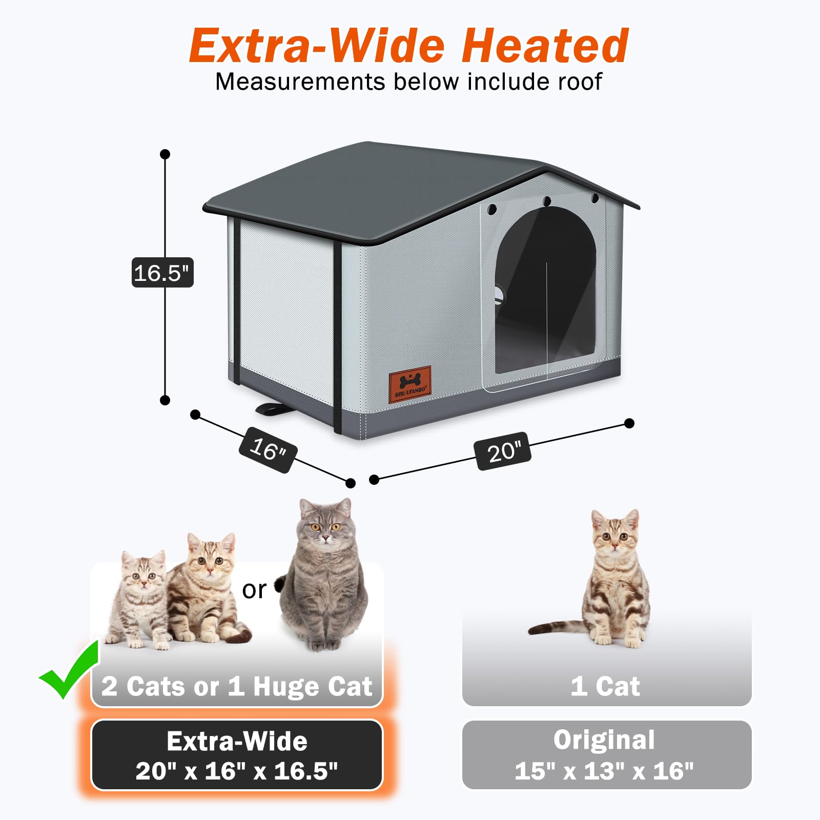 SHU UFANRO spacious 20x17x16 design fits larger cats or multiples.
