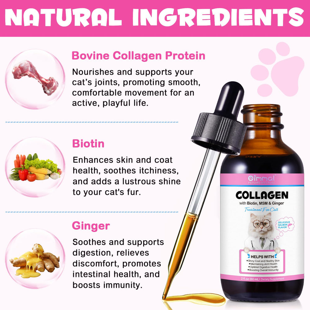 Shuangjia Collagen for Cats dropper use showing dosing for easy meals