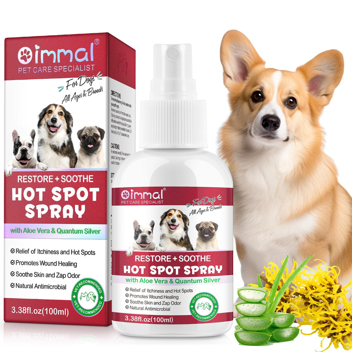 Shuangjia hot spot spray bottle demonstrates quick itch relief for irritated dog skin.
