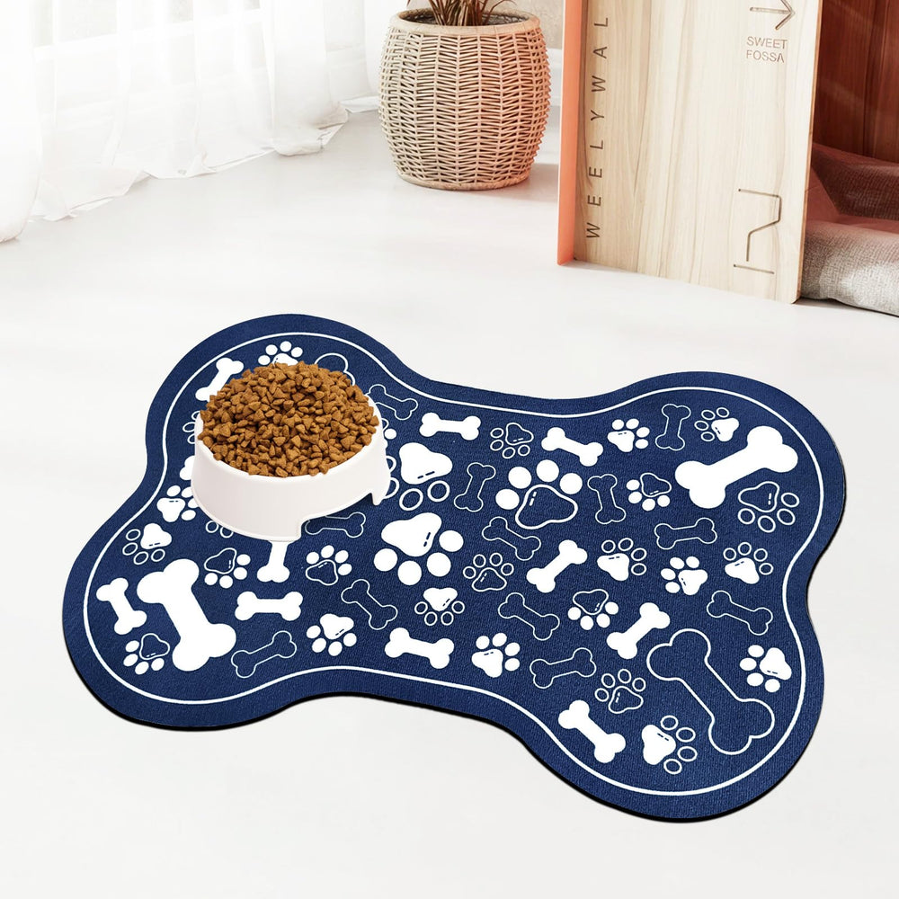 SHUNLCD dog-cat food mat blue bone-shaped helps protect floors during meals.