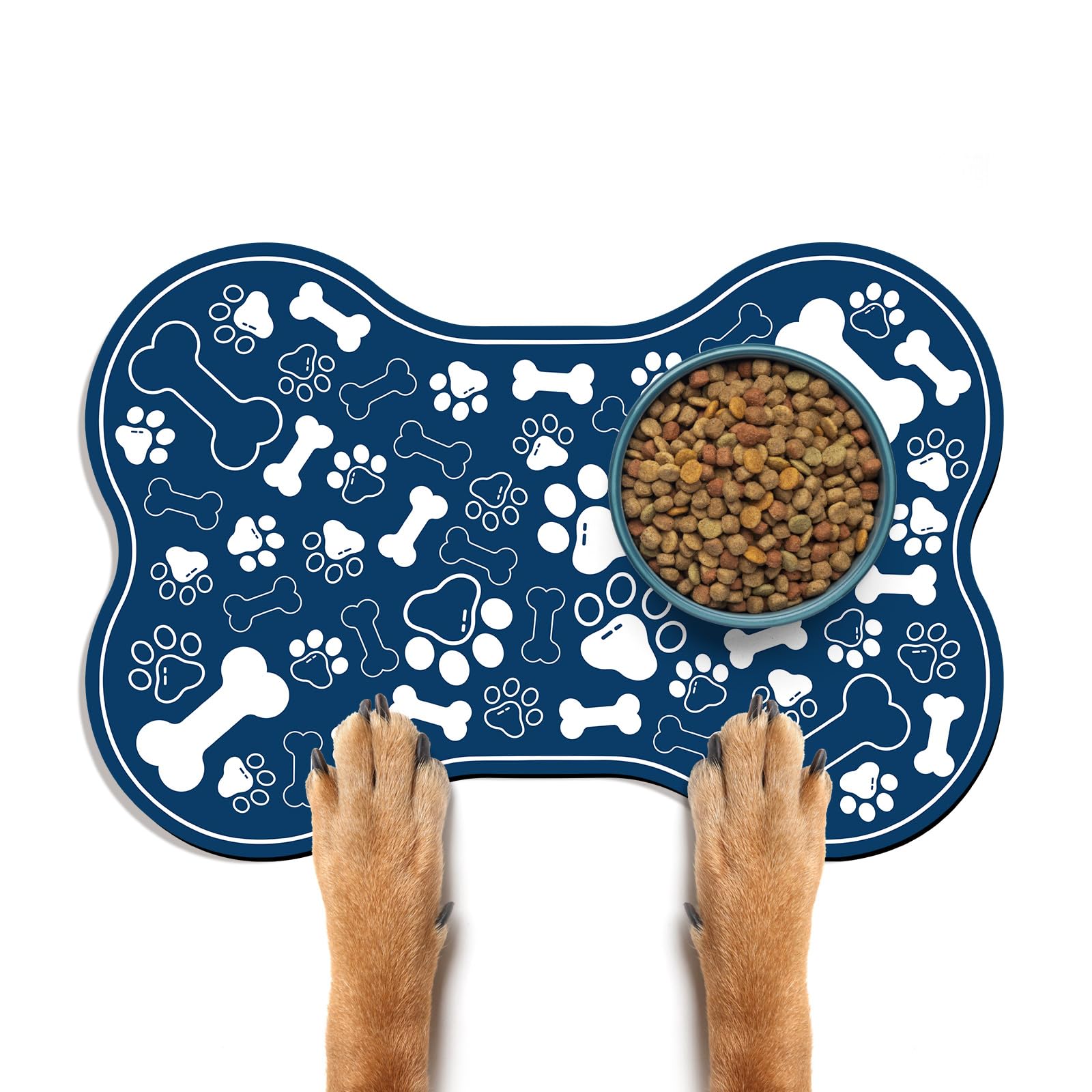 SHUNLCD paw-design mat blue with non-slip backing for stable mealtimes.