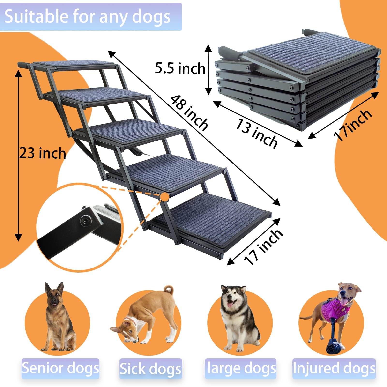 SHUNLONG dog ramp carrying-handle allows quick transport between locations.