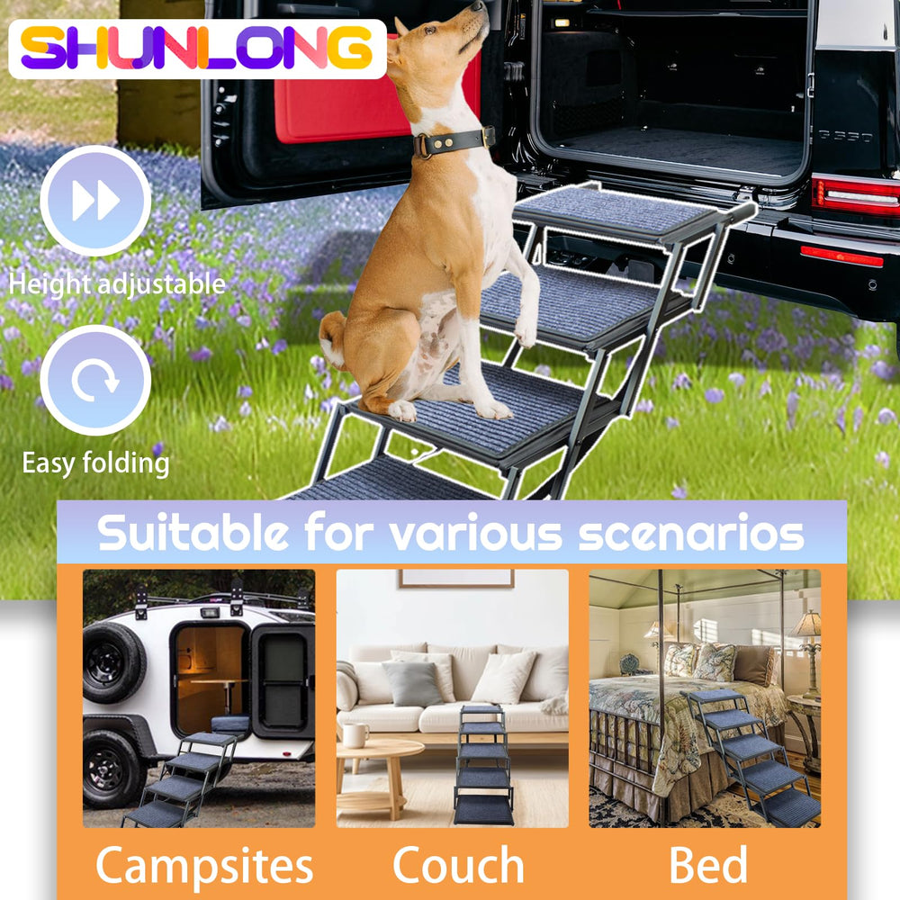 SHUNLONG dog ramp with carry handle enables quick setup and easy carrying.