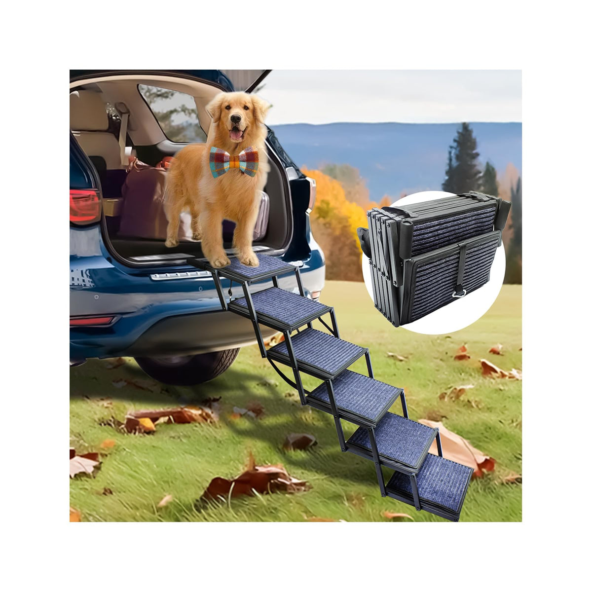 SHUNLONG dog ramp folded compact for easy storage and travel.