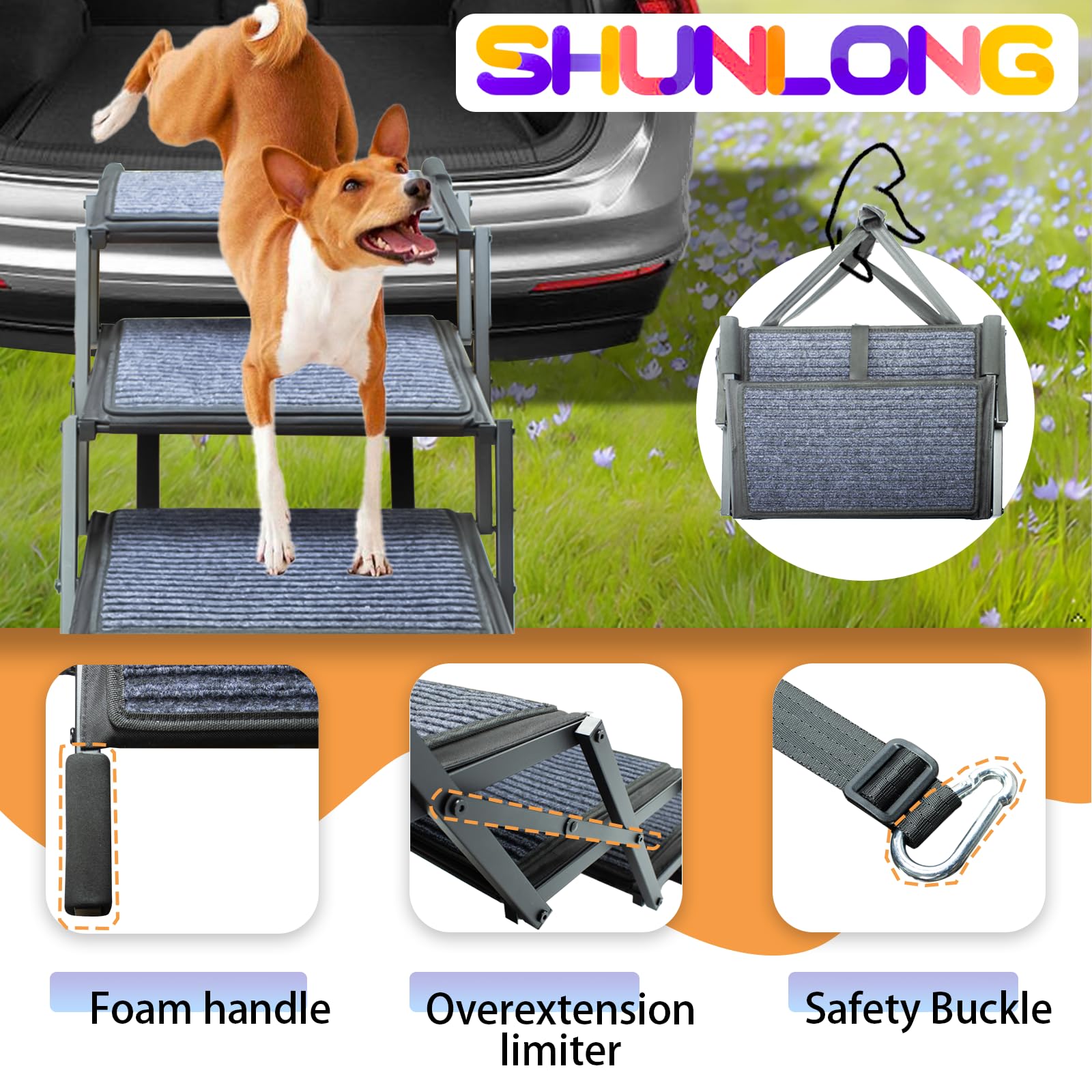 SHUNLONG dog stairs anti-slip surface provides secure footing on wet surfaces.