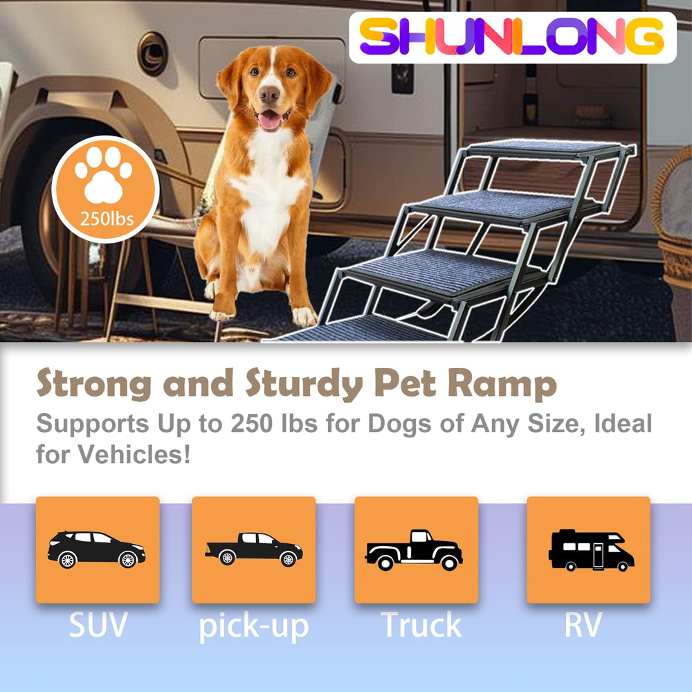 SHUNLONG extra-wide dog ramp maximum-capacity-280lbs handles big breeds with reassurance.
