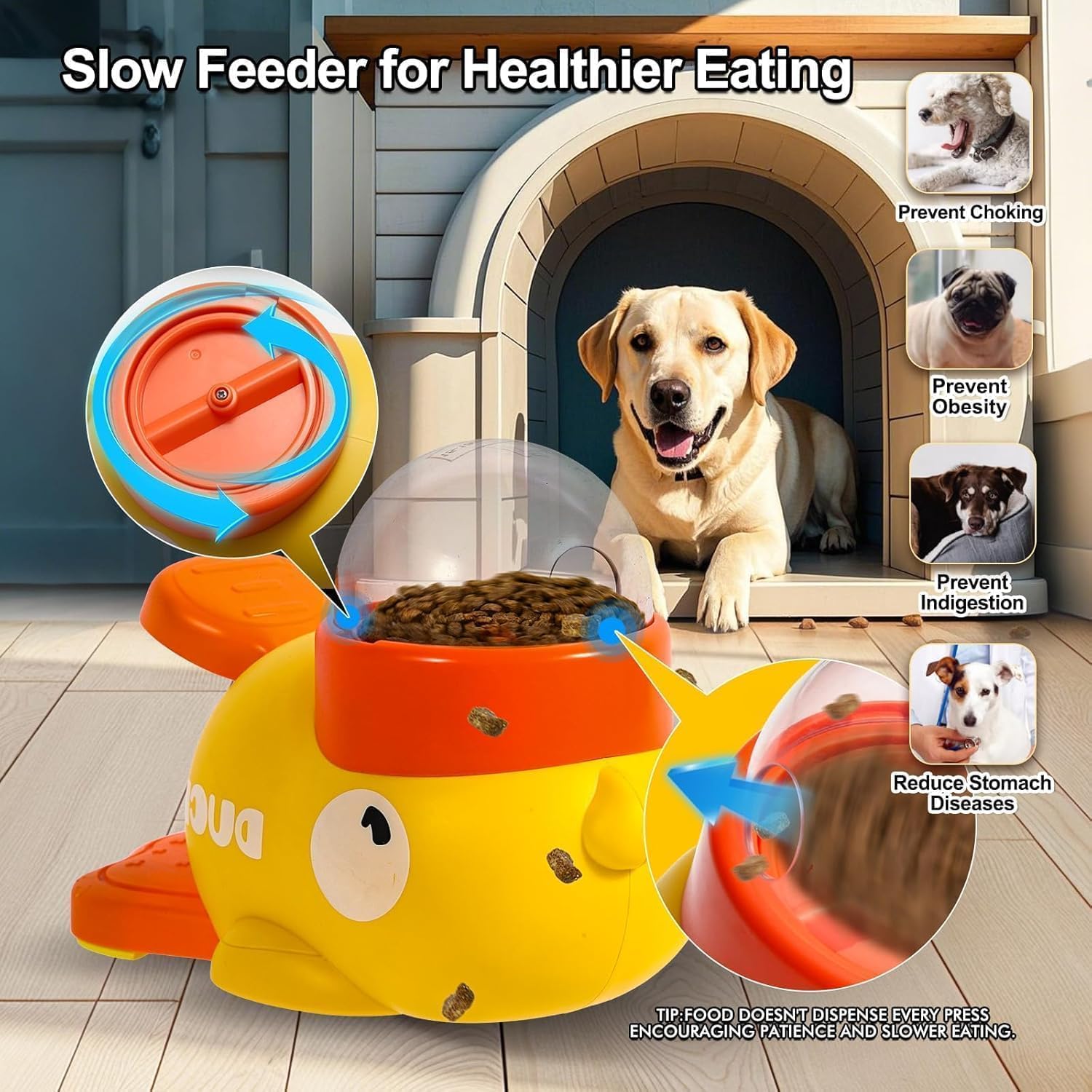 Shunsheng interactive mealtime toy yellow dispenser showcases playful design for pets.