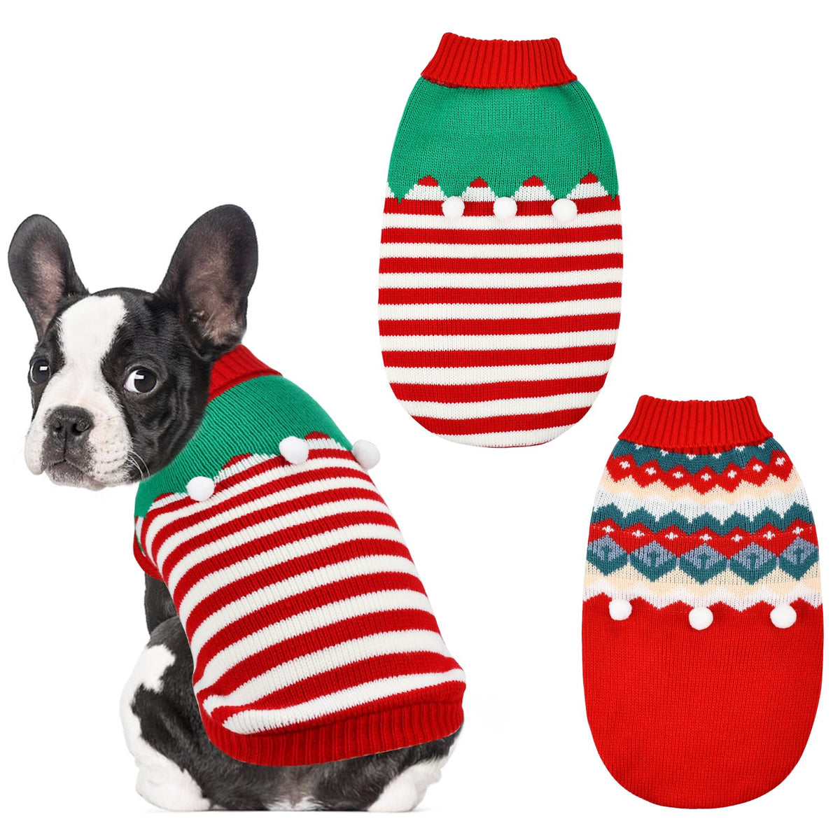 ShuRung Christmas pet sweater elf back view for festive photos and warmth.