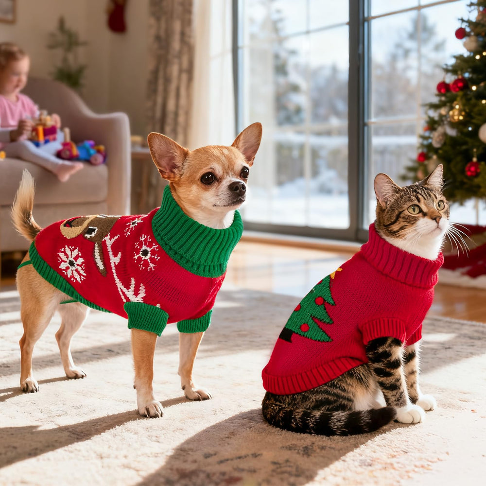 ShuRung puppy Christmas sweater with Christmas tree pattern for holiday occasions