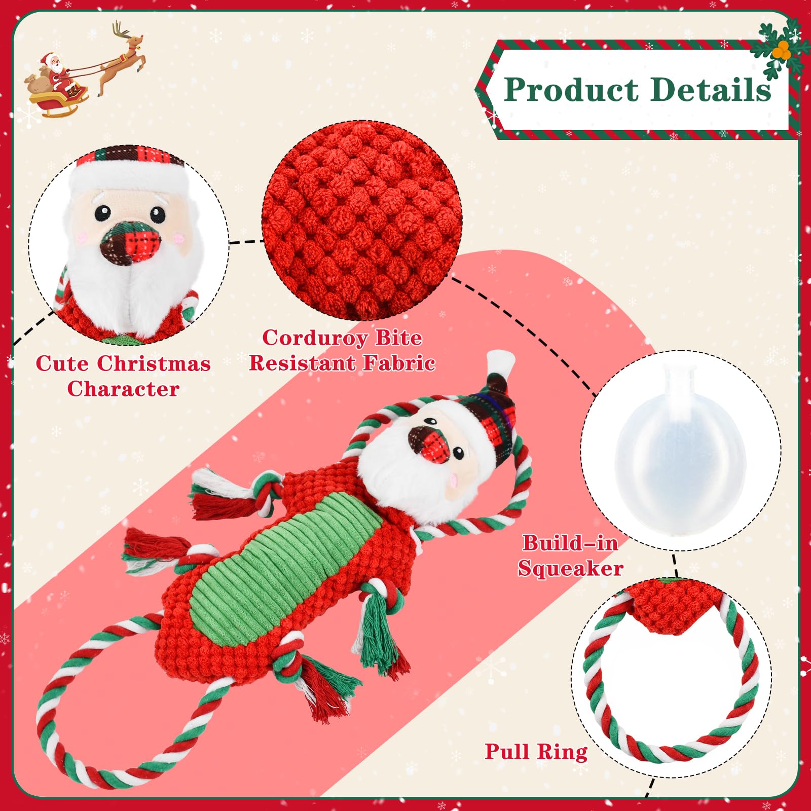 ShuRung Santa squeak toy durable flannel construction for long-lasting sessions.
