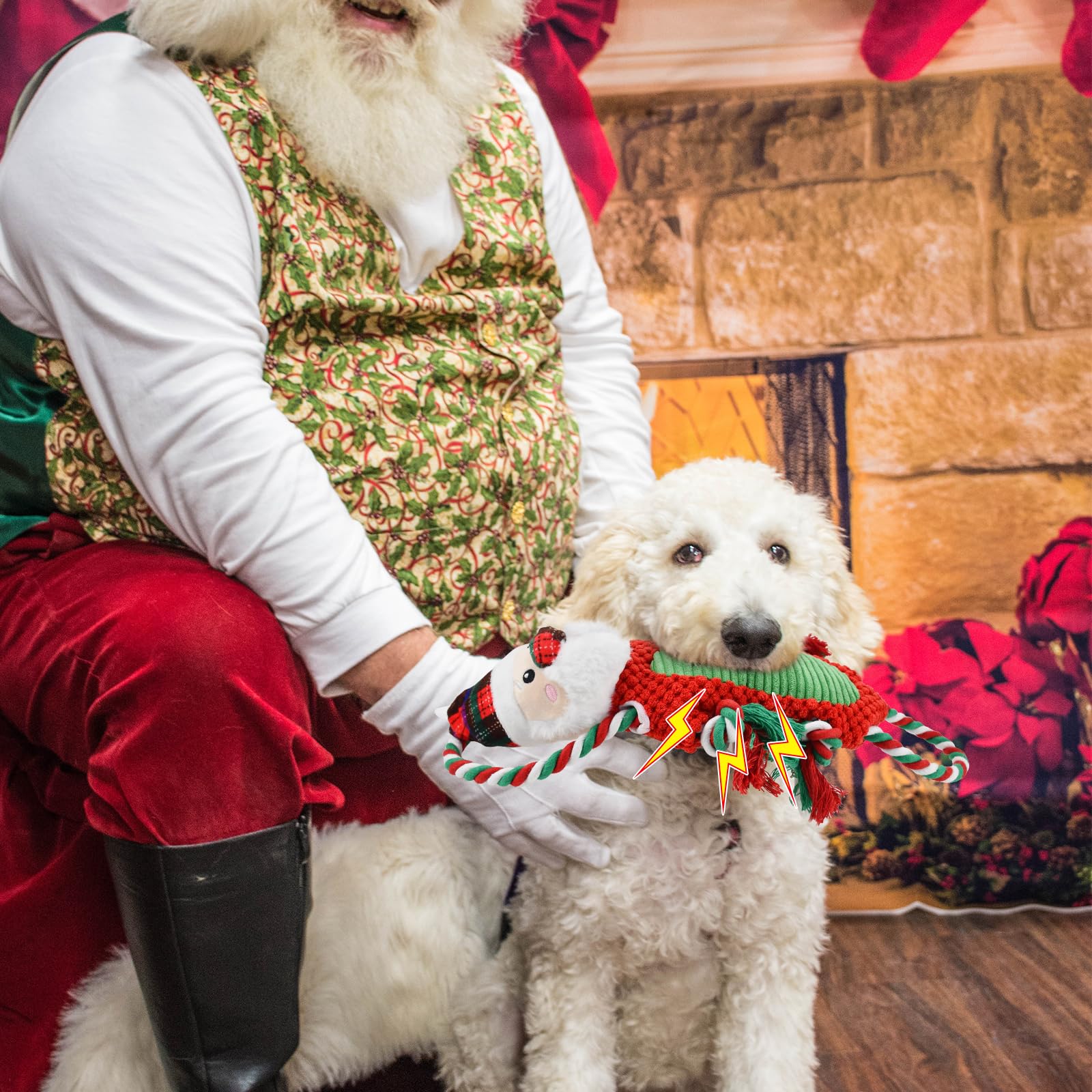 ShuRung Santa squeak toy size specs showing ample length for medium to large dogs.