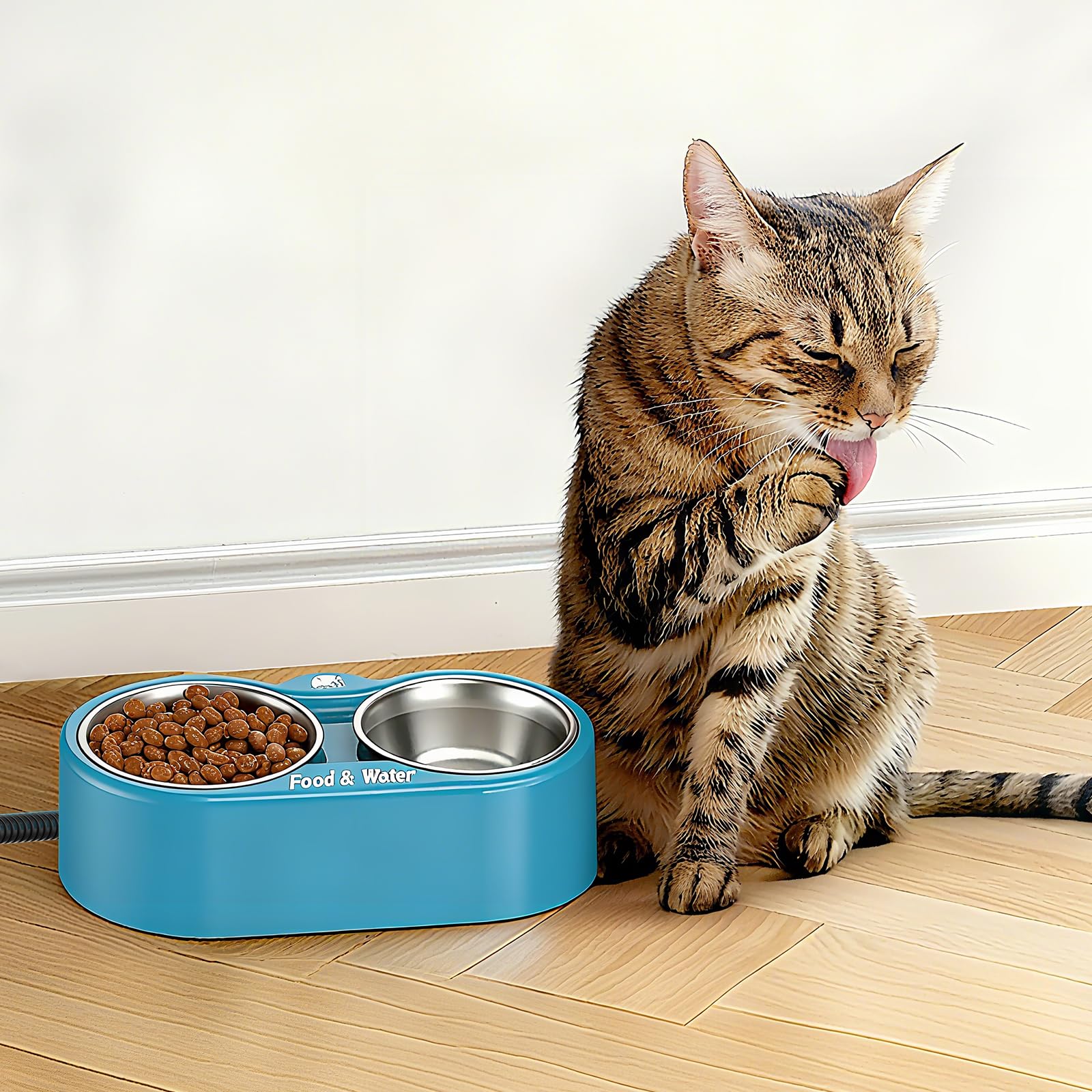 Shylome outdoor pet bowl in action illustrates winter nourishment for multiple animals.