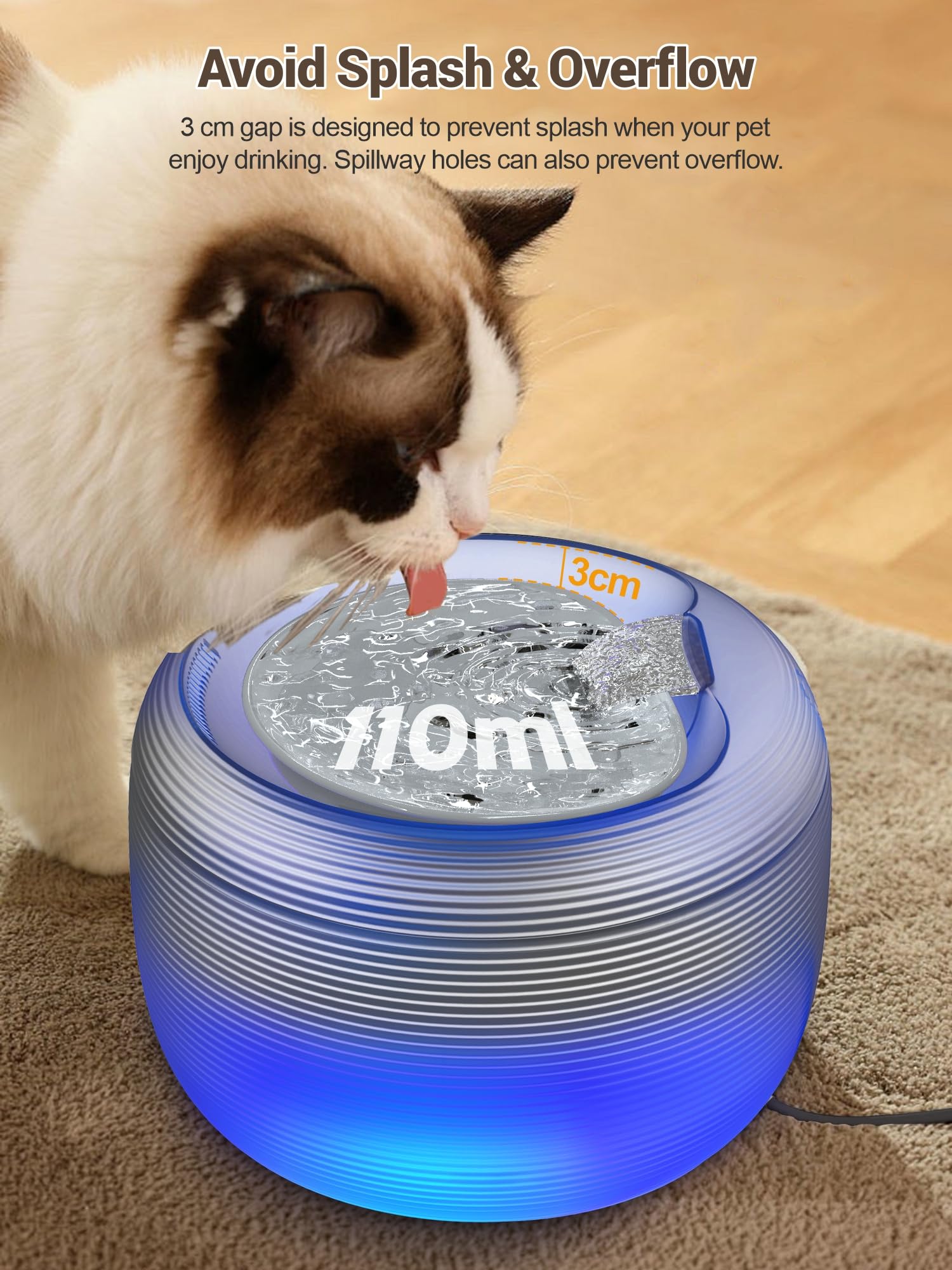 SIBAYS cat fountain easy-clean design simplifies maintenance during refills.
