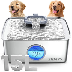 SIBAYS 4Gal-capacity dog water fountain provides ample hydration for multiple pets.