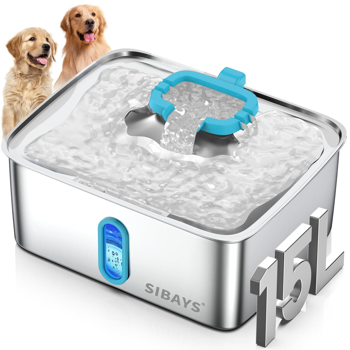SIBAYS 4Gal dog fountain front view promotes clean, accessible water