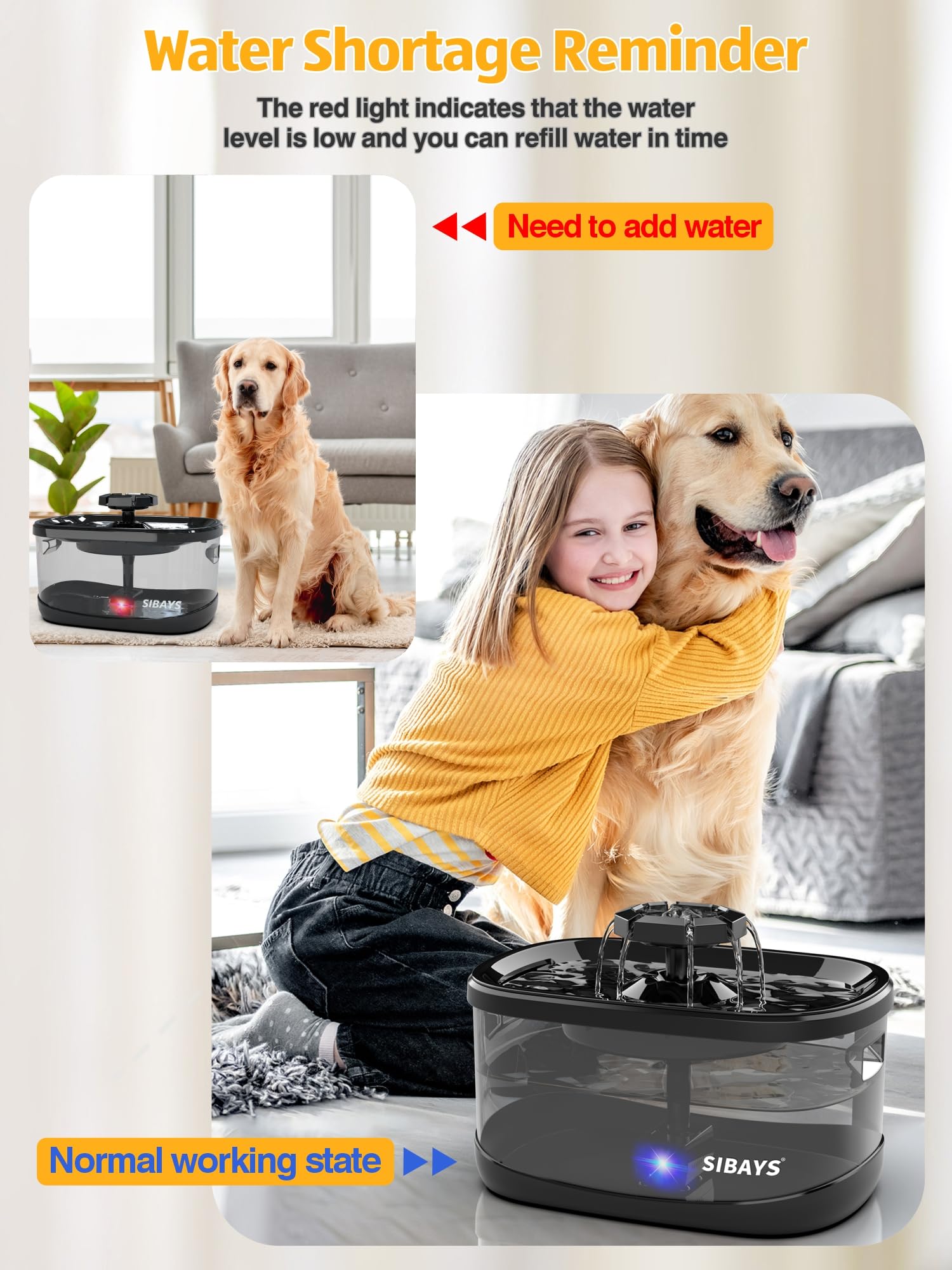 SIBAYS 9.5-liter capacity keeps pets refreshed without constant refilling.