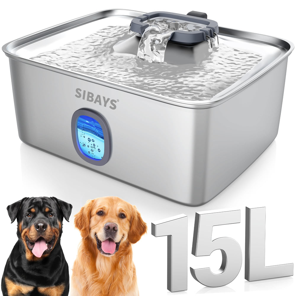 SIBAYS large dog water fountain with 4gal capacity reduces refills for multi-pet homes.