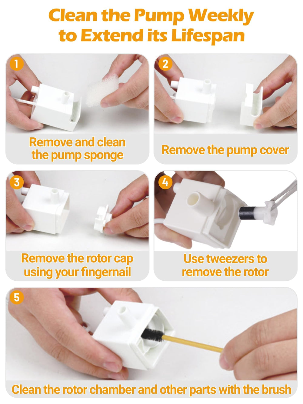 SIBAYS included sponge helps prevent pet hair entry for longer pump life.