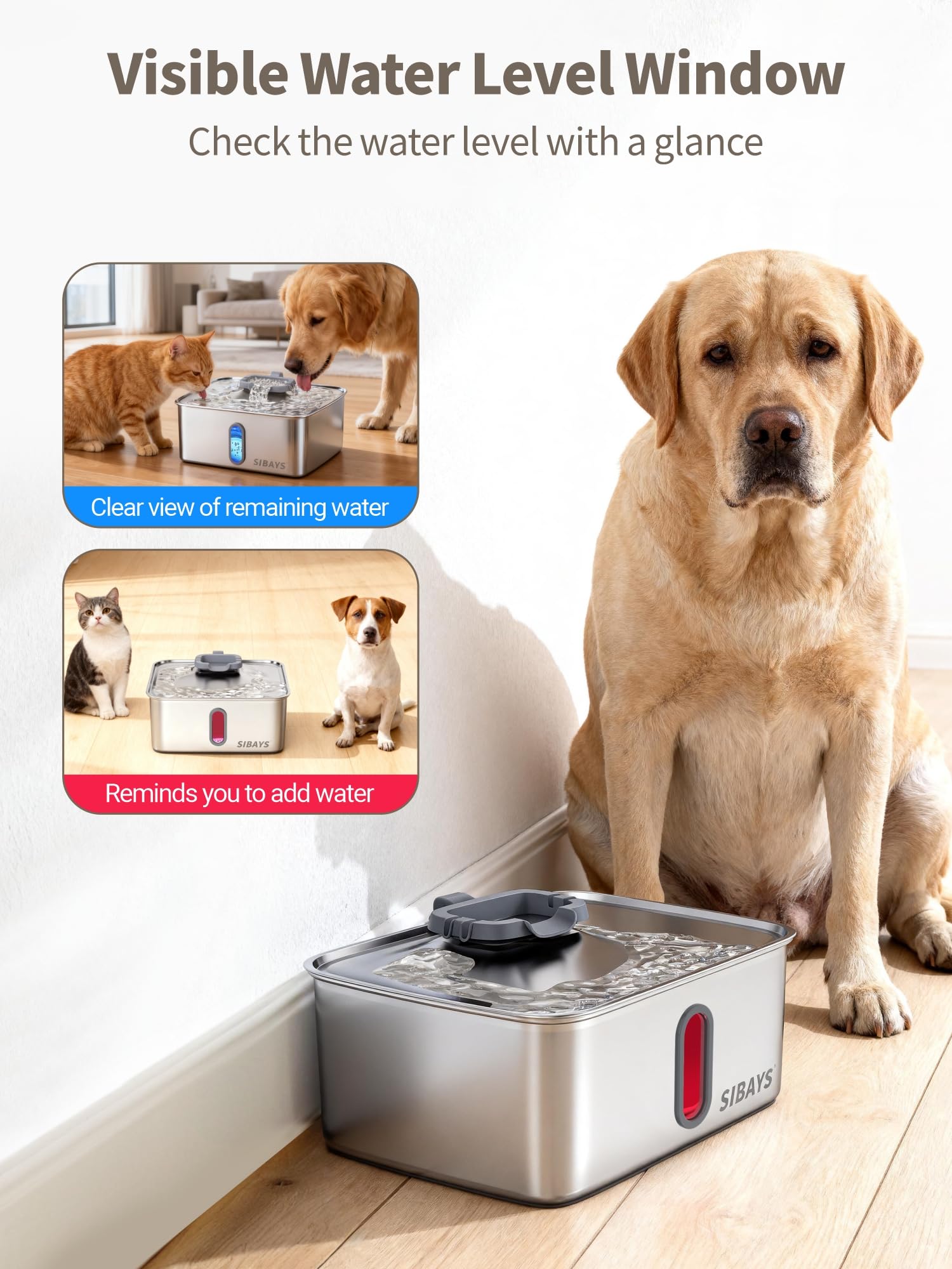 SIBAYS stainless steel construction ensures durable, easy-to-clean hydration.