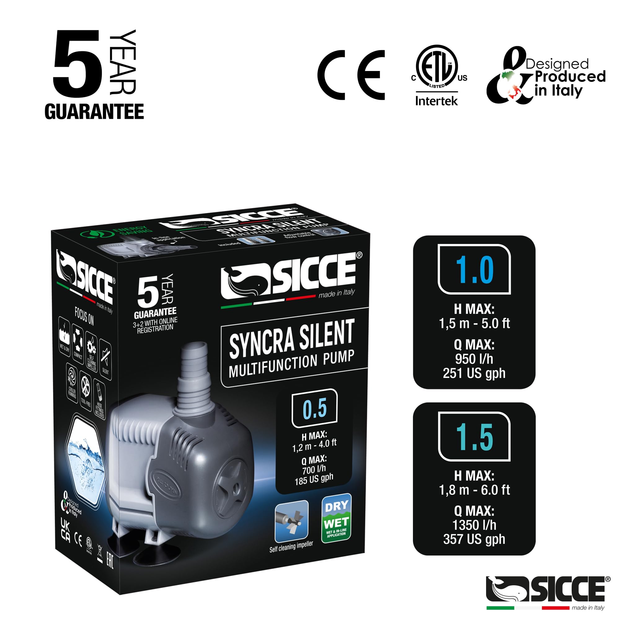 Sicce Syncra Silent 0.5 stepped hose connection for reliable water flow.