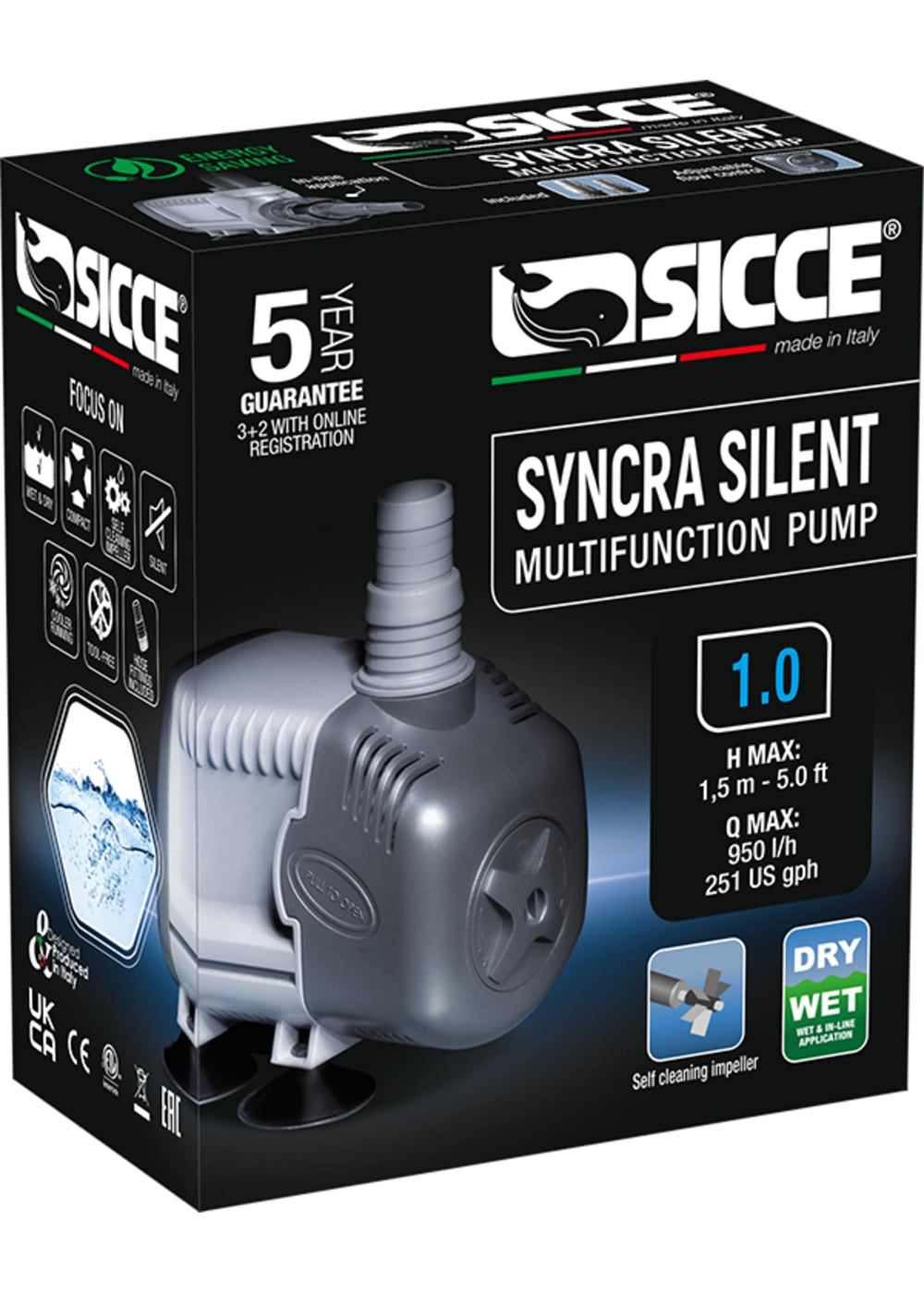 Sicce Syncra Silent 1.0 ideal for indoor fountains and displays.