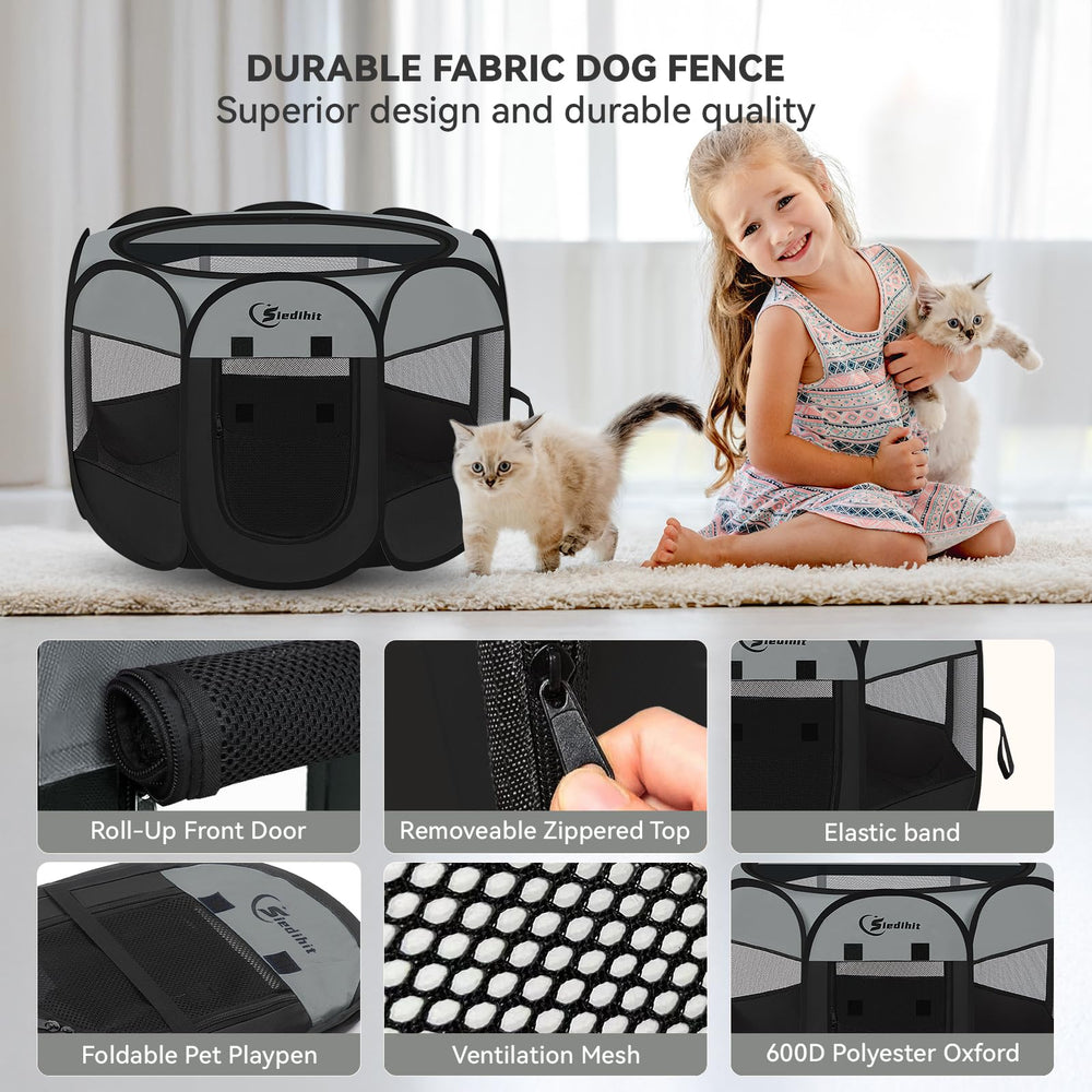 Siedihit dark grey playpen outdoor shade and ventilation from the semi-mesh top.