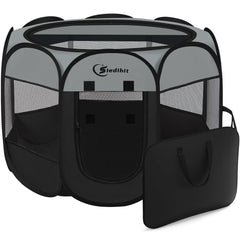 Siedihit dark grey playpen side view for easy pet monitoring indoors or outdoors.
