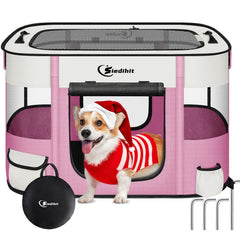 Siedihit dog cat playpen folded setup for compact storage and portability.